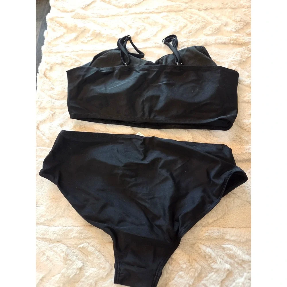 Black Wrap Front High Waisted Bikini Set Two Piece Swimsuit Size 15-16Y